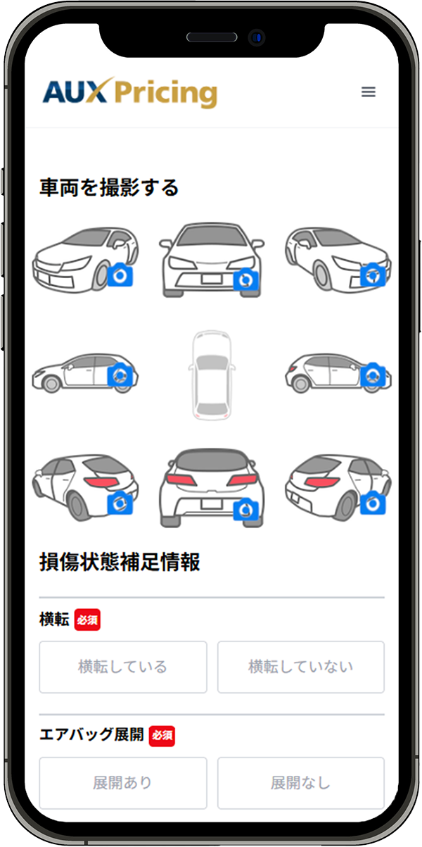 AUX Pricing 車両情報入力画面